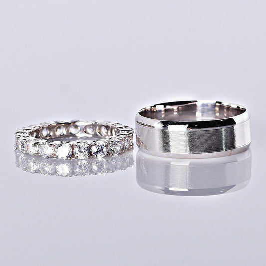 Matte White and Zircon Wedding Rings