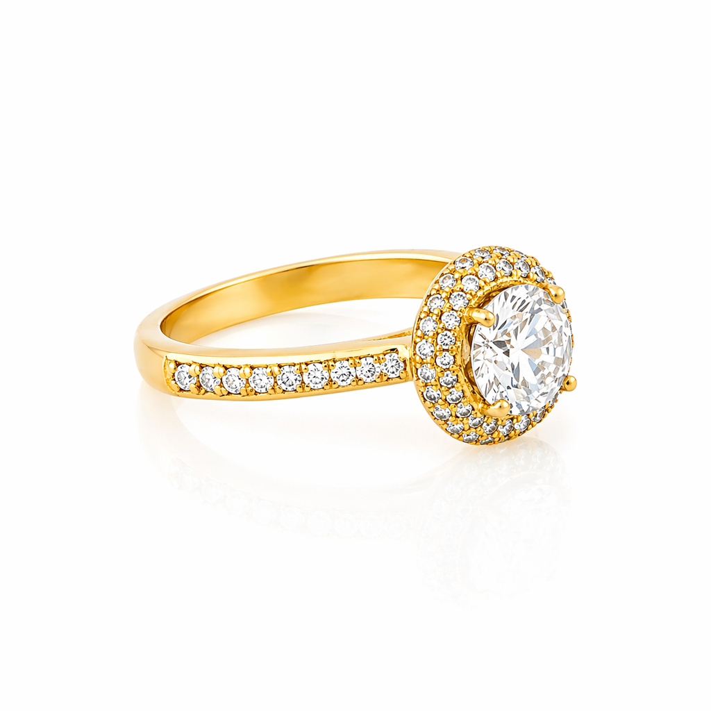 Golden Double Halo Ring