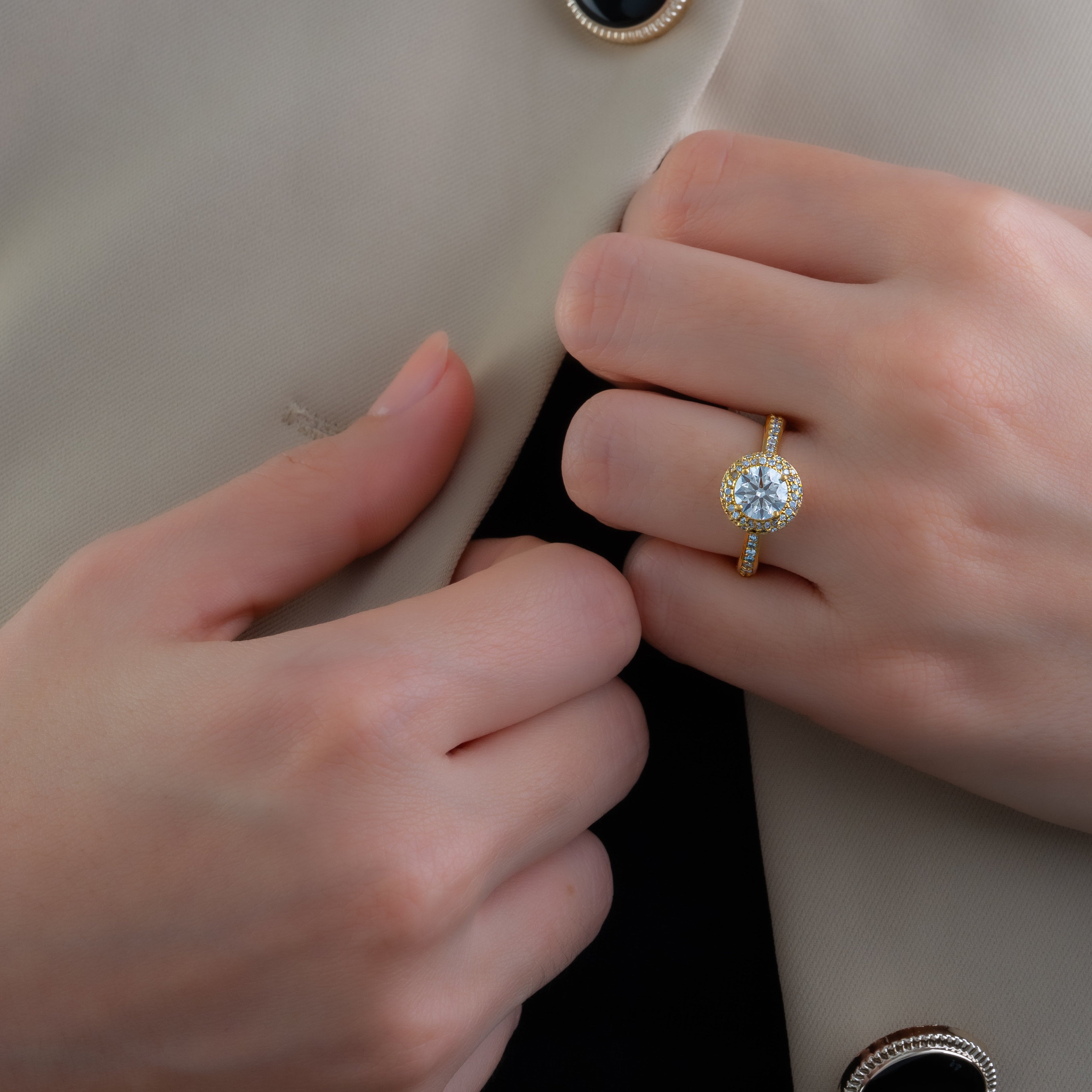 Golden Double Halo Ring